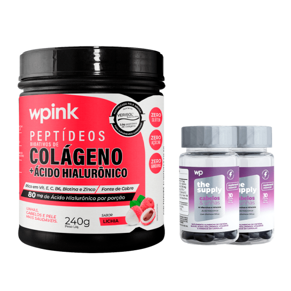 colágeno de lichia - 240g + 2 cabelos e unhas - wp