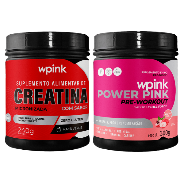 creatina maçã verde 240g - super power pink de lichia - pré-treino – 300g