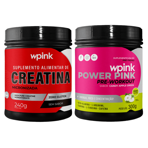 creatina sem sabor 240g - super power pink de maçã verde - pré-treino – 300g
