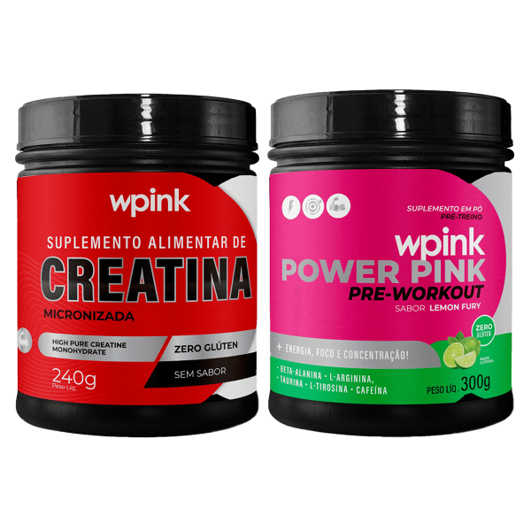 creatina sem sabor 240g - super power pink de limão - pré-treino – 300g